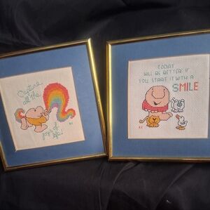 2 VINTAGE CROSS STITCH FRAME OF "ZIGGY" CHARACTER BY TOM WILSON.
